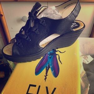 Women's FLY London Leather Lace-Up Wedge Sandal